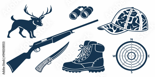 hunting gear and equipment icons Vector