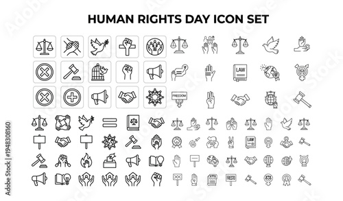 Human Rights Day Outline Icon Set Equality Justice Freedom Vector