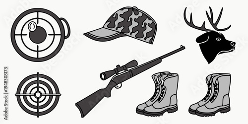hunting gear and accessories for outdoor activities Vector
