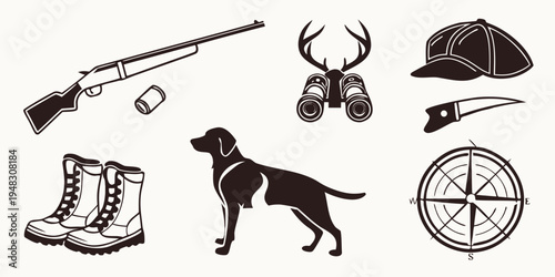 hunting gear and accessories Vector