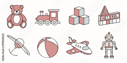 a collection of childhood toys and objects Vector