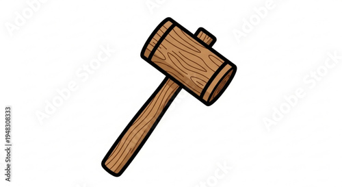 Wooden gavel with handle on white background symbolizing justice and authority in a simple cartoon style