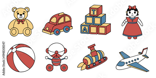 a collection of children's toys and objects Vector