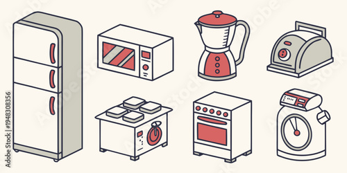 a collection of kitchen appliances in various styles Vector