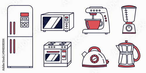 a collection of kitchen appliances Vector