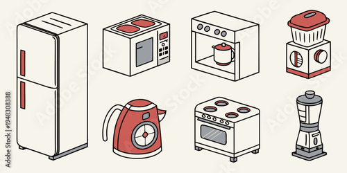a collection of kitchen appliances Vector