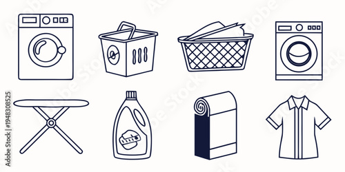 icons of various laundry items and machines Vector