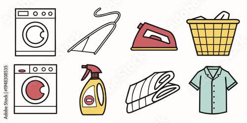a collection of laundry items and cleaning supplies Vector