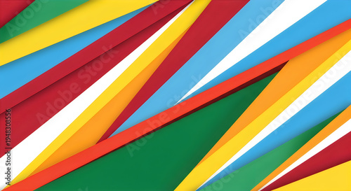 Abstract background featuring vibrant diagonal geometric shapes in a colorful layered composition
