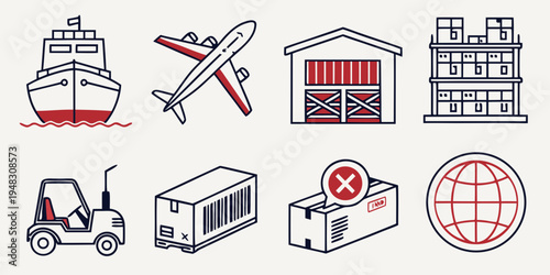 various transportation and shipping related icons Vector