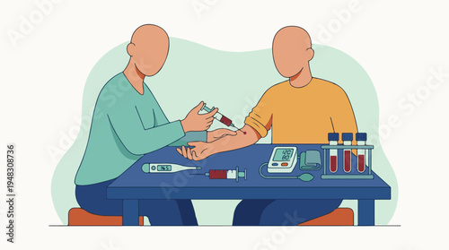 Medical professional taking blood sample from patient for health check-up