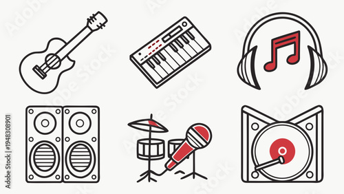 a collection of musical instruments and equipment Vector