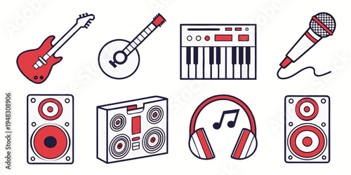 a collection of musical instruments and equipment Vector