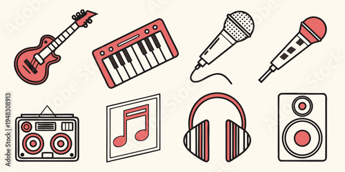 a collection of music instruments and equipment Vector