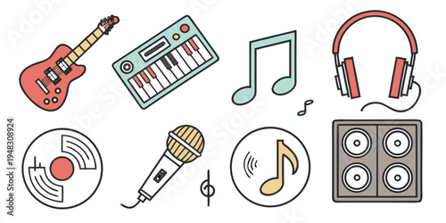 a collection of musical instruments and equipment Vector