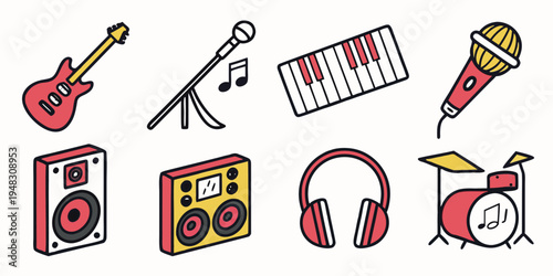 a collection of music instruments and equipment Vector