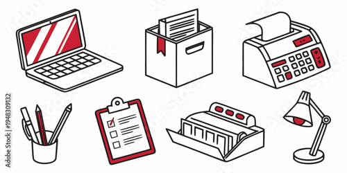 a collection of office equipment and tools Vector