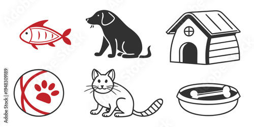 a dog and cat with their toys and house Vector