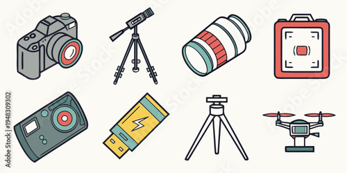 a collection of photography and filming equipment icons Vector