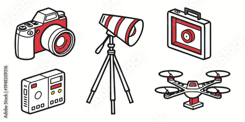 collection of photography and filming equipment Vector