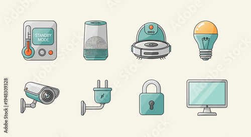 A collection of modern home automation devices and tech gadgets