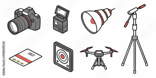 a collection of photography and filming equipment Vector