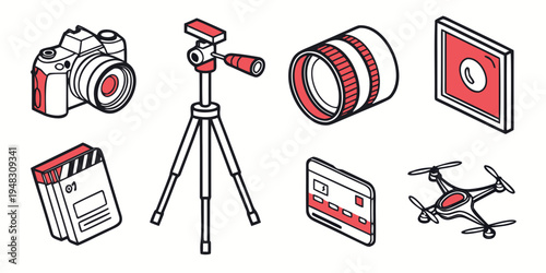 a collection of photography equipment and media Vector