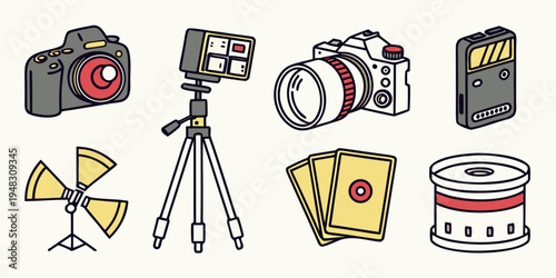 a collection of photography equipment and accessories Vector
