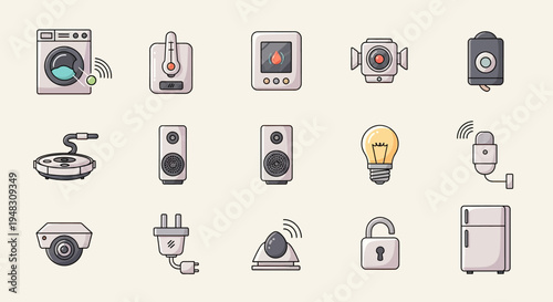 Assortment of smart home devices including appliances, security, and automation gadgets