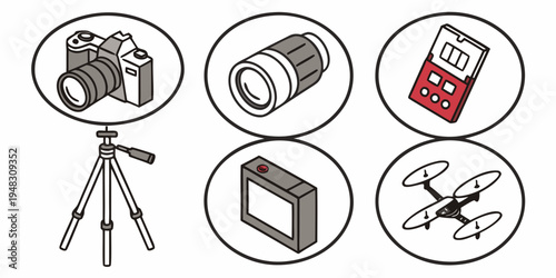 a collection of icons for photography equipment Vector