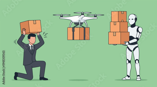 Automation in Logistics: Drone and Robot Deliver While Human Struggles