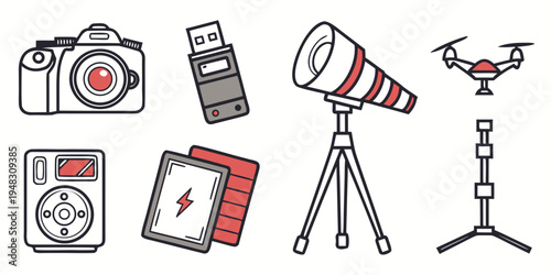 a collection of photography equipment Vector