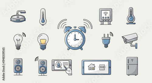 Collection of flat icons representing smart home devices (2)