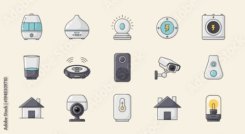 Collection of smart home devices including humidifiers, cameras, and lighting