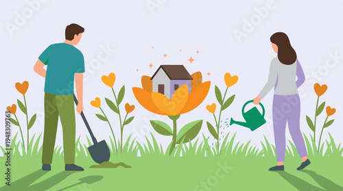 Couple gardening and nurturing a home that blooms like a flower