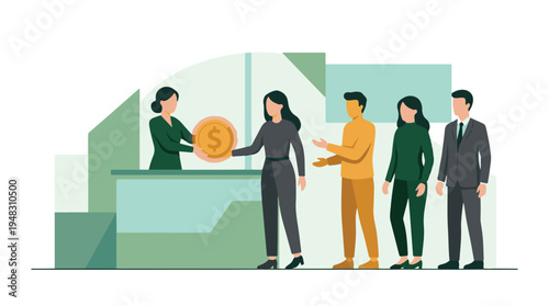 People queuing for financial service and money exchange transaction