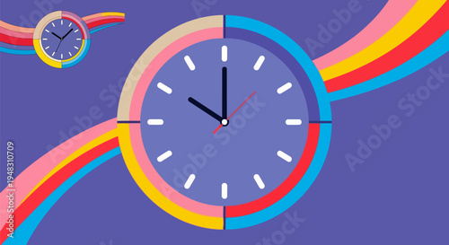 Set of 2 colorful clock icons vector