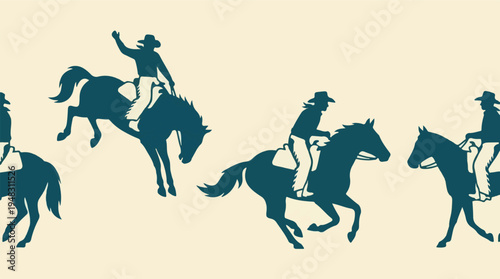 Western cowboy and horse rodeo silhouettes pattern on a light background