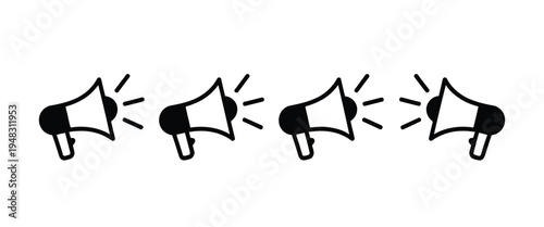 Megaphone icons loudspeaker announcement promotion marketing line flat vector