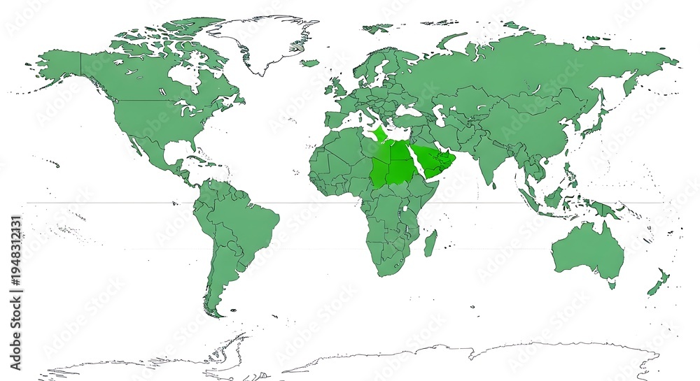 Obraz premium Bright Green World Map with Central Africa Highlighted
