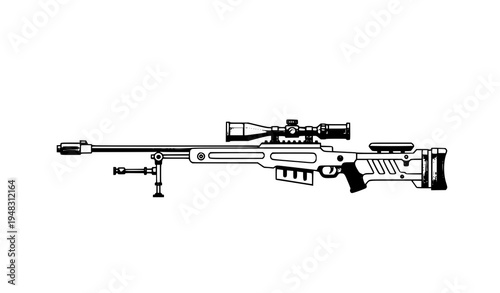 Sniper rifle vector icon isolated on white background in flat style