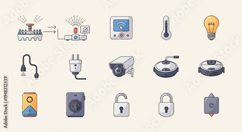 Collection of icons for smart home devices, security, and automation