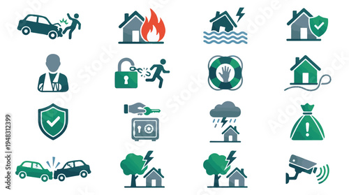 Comprehensive Set of Insurance, Safety, and Protection Vector Icons