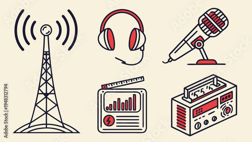 radio broadcasting and journalism symbols Vector