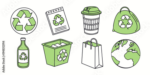 a set of green and white recycling icons and symbols Vector
