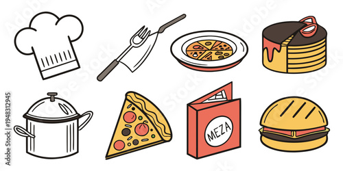 a collection of food and kitchen items Vector