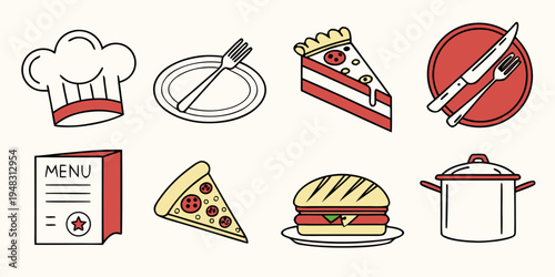 a collection of food and cooking icons Vector