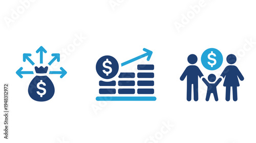 Financial Growth Icons For Business And Family Concepts On White Background