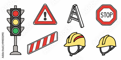 construction signs and safety equipment Vector