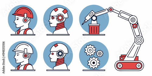 a robotic arm and its various control icons Vector